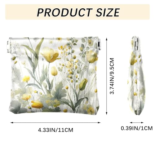 Tulips and Wildflowers Coin Purse Leather Pouch Change Purse, Squeeze Coin Pouch for Cards, Keys & Lipsticks, Unisex3