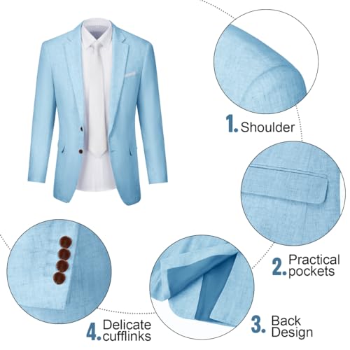 Linen Men’s Suits Slim Fit 3 Piece Blazers Jackets Vest Pants Linen Suit Set for Men Groom Wedding Outfit Light Blue XL4