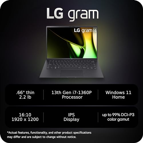 Image of LG gram 14-Inch Lightweight Laptop Intel Evo Edition - 13th Gen Intel Core Processor i7-1360P 16GB RAM 512GB SSD - Black