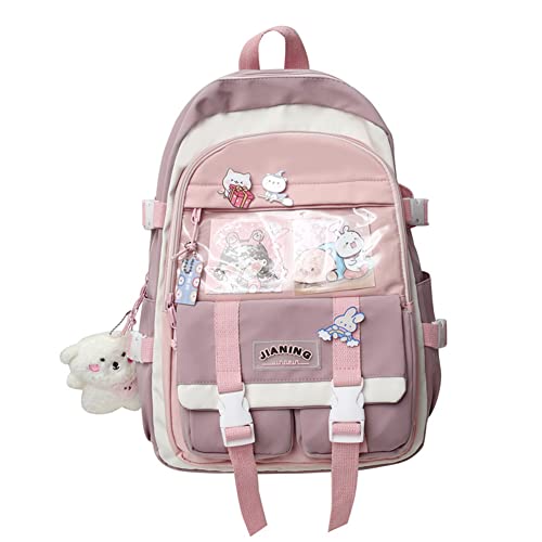 LYEAA Kawaii Sac à dos japonais Harajuku High School Girl Students Hit Color Bookbag, rose Cover