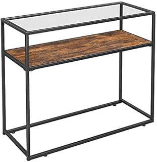 VASAGLE Console Table, Entrance Console, Tempered Glass Top, Robust Steel Frame, Easy Assembly, for Living Room Hallway, Industrial Style, Rustic Brown and Black LNT10BX