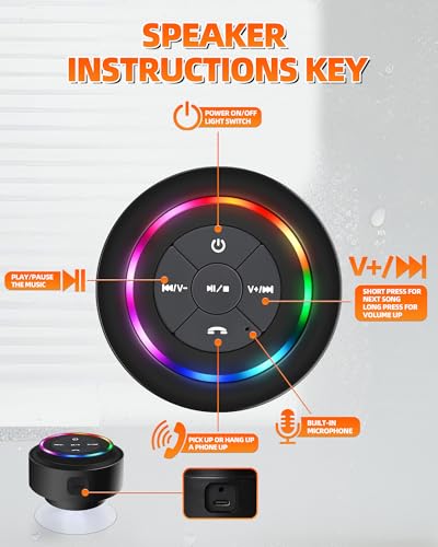 Image of Bluetooth Waterproof Shower Speaker Portable Wireless Speaker with Suction Cup Small Speakers Teen Gift Ideas for Shower Bathroom Pool Beach