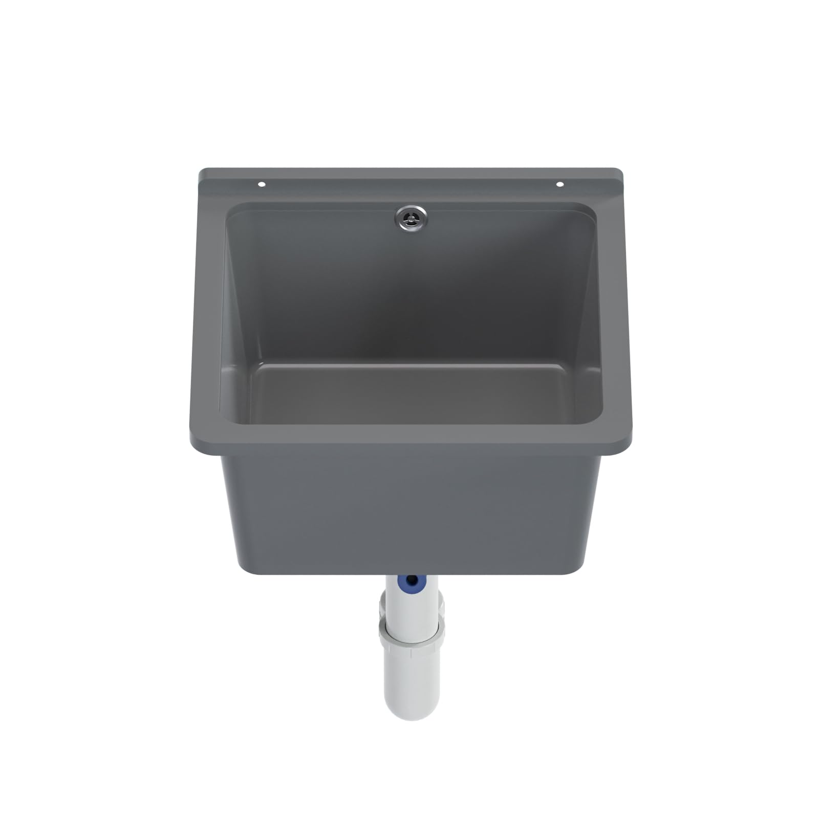 Évier QLS, bac de lavage rectangulaire gris, 40 x 38 cm, polypropylène, installation murale et comptoir, classique, pour intérieur et extérieur, garage, chaufferie, atelier, buanderie