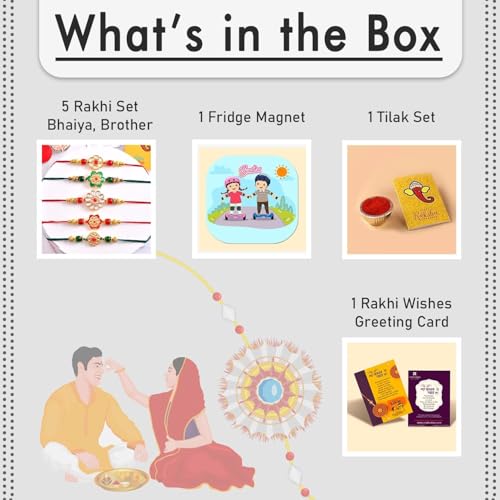 Image of CraftVatika Kundan Rakhi Set of 5 for Brother | Rakhi for Brother | Kundan Rakhis | 5 Rakhi Combo for Bhai Bhaiya Men Boy Kids Girls,Rakhis for Rakshabandhan,Fridge Magnet, Greeting Card, Tilak Set
