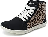 WHITIN Women's Wide Width High-top Minimalist Barefoot Sneakers Fashion Canvas Zero Drop Size 8W Mid Ankle Casual Walking Workout Shoes Leopard 39