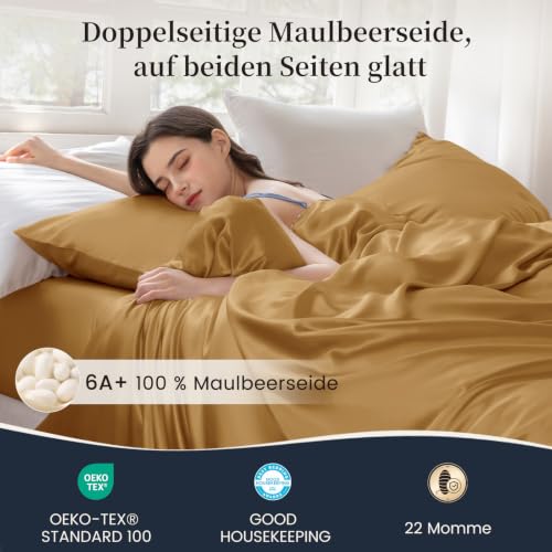 THXSILK 22 Momme Seide Kissenbezug - 100% Seide Kopfkissenbezug Sofakissenbezug - Anti milben Reißverschluss Seidenkissenbezug - Gold 50 x… – Ansicht 2
