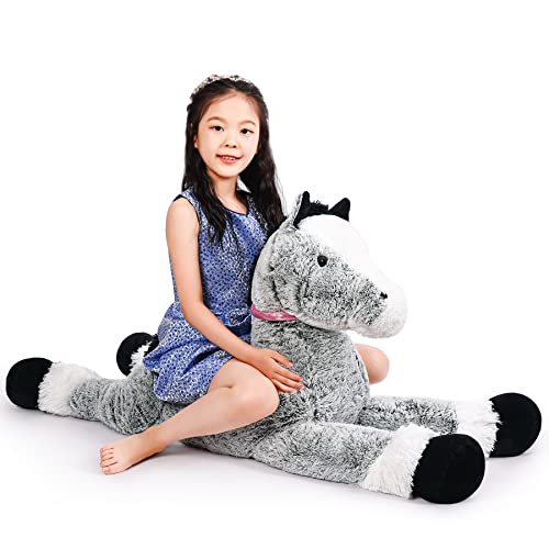 SNOWOLF Riesen Plüsch Pferd, Einhorn Plüsch Tier Spielzeug Puppe, Grau, 120cm