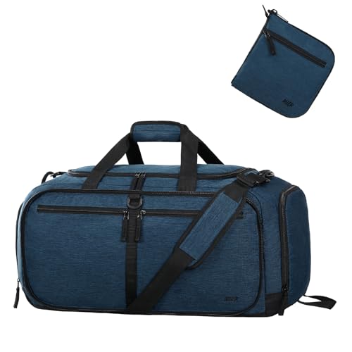MIER Packable Travel Duffle Bag with Shoe Compartment, 80L, Navy