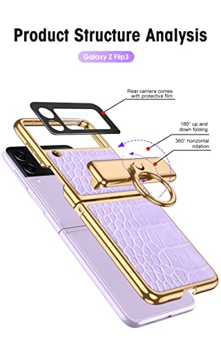 Coque Galaxy Z Flip 3 avec anneau et protection charnière en cuir python - 6