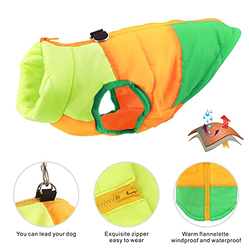 Idepet Pet Dog Cat Coat With Leash Anchor Color Patchwork Padded Puppy Vest Jacket Teddy Chihuahua Costumes Pug Cloth Xs S M L (Medium (Pack Of 1), Green) #TOP4