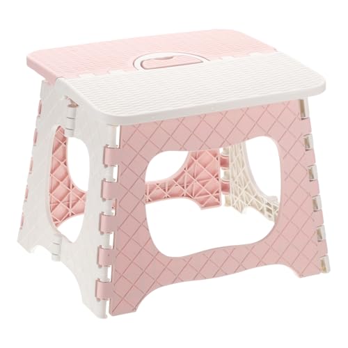 sourcing map 9 Folding Step Stool for Adults 275 lbs Capacity Non-Slip Step Stool with Handle Collapsible Foot Stools, Pink Small Stepping Stool for Bathroom, Bedroom, Kitchen