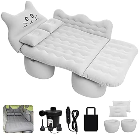 MLCTECH Car Air Mattress SUV Air Mattress Camping Inflatable Thickened Bed with Back Cushion - Two Foot Pier and Two Pillows - PVC Sleeping Bed with Electric Air Pump and Storage Bag (Grey)