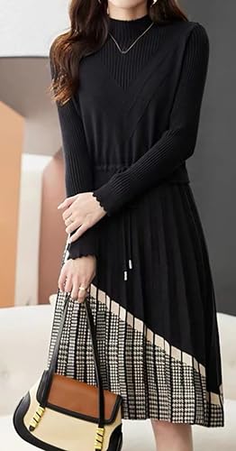 LAI MENG FIVE CATS Women Stripe Crew Neck Drawstring Knit Long Sleeve Pullover Fall Casual Dress4