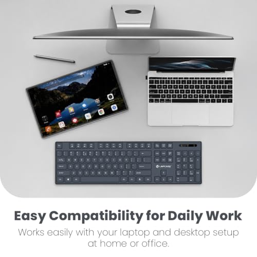 Image of Lapcare Soloo Wireless Keyboard, 2.4GHz USB Nano Receiver, Slim & Compact Design, 107 Keys Full-Size Layout, Silent Typing, Up to 10m Range, Plug & Play, Compatible with Windows PC /Laptop (Black)