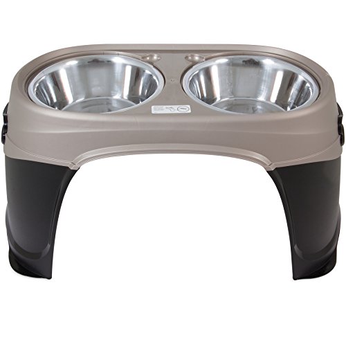 Petmate Easy Reach Pet Diner Elevated Dog Bowls 2 Sizes 2 Polished Colors, Black/Pearl Tan, Large (23479) #TOP1