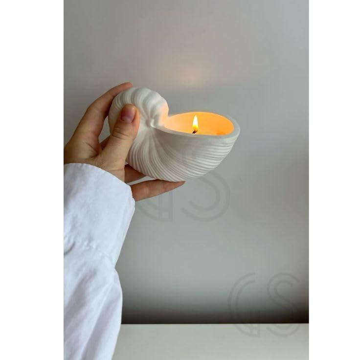 Image of Concrete Sea Shell Jar Candle | Velvet Rose Aroma | 12+Hours Burn Time | Perfect for Home Decor & Gifting (E)