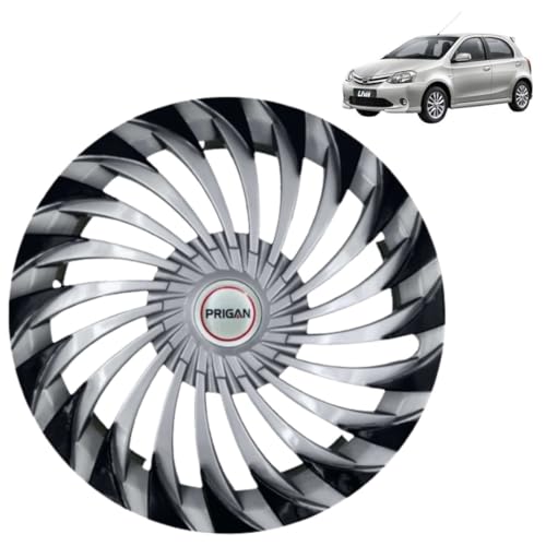 Image of PRIGAN Wheel Cover for ETIOS Liva 15 Inch Silver Black Wheel Cap (Available in 15 Inch) (Set of 4 Pcs) (Press Fitting) Model- Swing DC-15