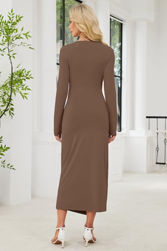 Women's Long Sleeve Bodycon Maxi Dress Elegant Mock Neck Ruched Waist Formal Wedding Guest Cocktail Party Long Dresses3