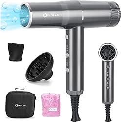 Blow Dryer with Diffuser, IG INGLAM Professional Hair Dryer 110,000RPM Brushless Motor High Speed Low Noise, 3 Heat Settings & 3 Speed & Cold Settings, Powerful Ionic Hair Dryer for Salon Travel Gift