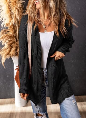 Image of SHEWIN Womens Open Front Long Sleeve Oversized Cardigan Sweaters Knit Coats with Pockrts