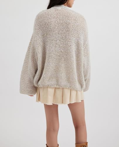 Women Lightweight Cardigan Sweater V Neck Lantern Sleeve Knit Tops Open Front Outerwear Coats with Pockets2