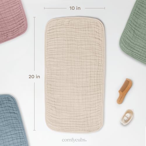 Image of Comfy Cubs Muslin Burp Cloths 20 inch x 10 inch, Pack of 6 - Large, 6-Layer, Ultra Absorbent 100% Cotton for Baby Drool and Messes - Soft, Safe & Gentle Baby Burp Cloths Set for Boys & Girls - Sand