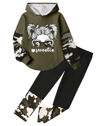 Image of Girls Fall Outfits Sweetie-girl Hoodie and Camo Pants Size 6-16