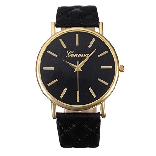 Bocideal Moda Mujeres Casual Ginebra banda de cuero reloj de cuarzo analógico romana Negro