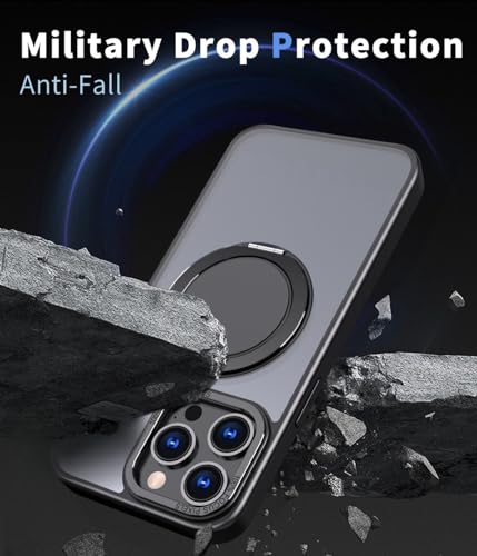 MUGCOFF 360 Rotatable Magnetic Ring Kickstand Phone Case for iPhone 16 Pro Case,Compatible with Magsafe,Military Grade Shockproof Translucent for iPhone16 Pro Protective Case - 6.3 inch,Black