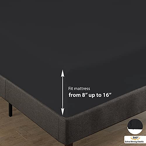 Royale Linens - 4 Piece Full Bed Sheet - Soft Brushed Microfiber 1800 Bedding Set - 1 Fitted Sheet, 1 Flat Sheet, 2 Pillow Case - Wrinkle & Fade Resistant Luxury Full Size Sheet Set (Full, Black) #TOP2