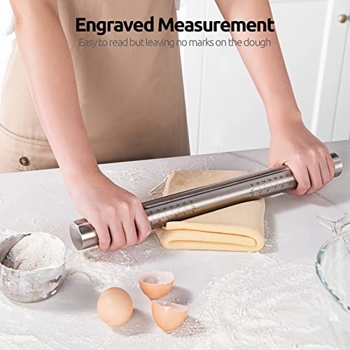 Image of U-Taste Adjustable Rolling Pin, 18 /8 Stainless Steel Fondant Roller, Teal