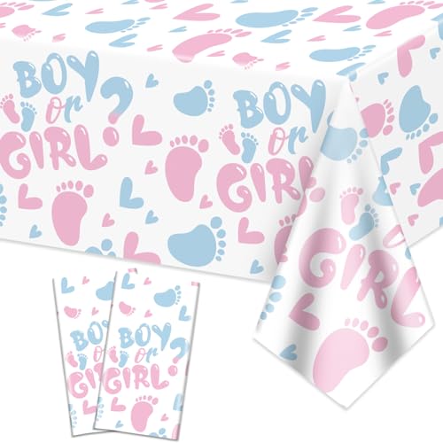 XJLANTTE 2Pcs Gender Reveal Tablecloth - Boy or Girl Table Decorations Rectangular Pink and Blue Table Cover for Baby Shower Decorations Gender Reveal Boy or Girl Party Supplies 51 x 86.6 Inch