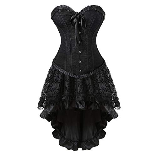Kranchungel Corset Dress Halloween Costumes: Women Steampunk Corset Skirt Renaissance Corset Dress Burlesque for Themed Party XX-Large Black