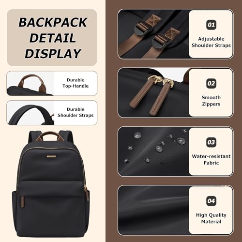 Laptop Backpack for Women Fit 14 Inch Stylish Daypack Notebook Travel Work Commuter Casual Daypack Backpack Purse for Women Travel Business (Black)4