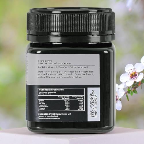 Image of Manuka Honey New Zealand UMF 24+ / MGO 1120+ | Each Batch UMF Certified | 100% Pure Raw Manuka Hunters Honey | Medical Grade for Skin, Gut Health & Wellness | 250G Jar