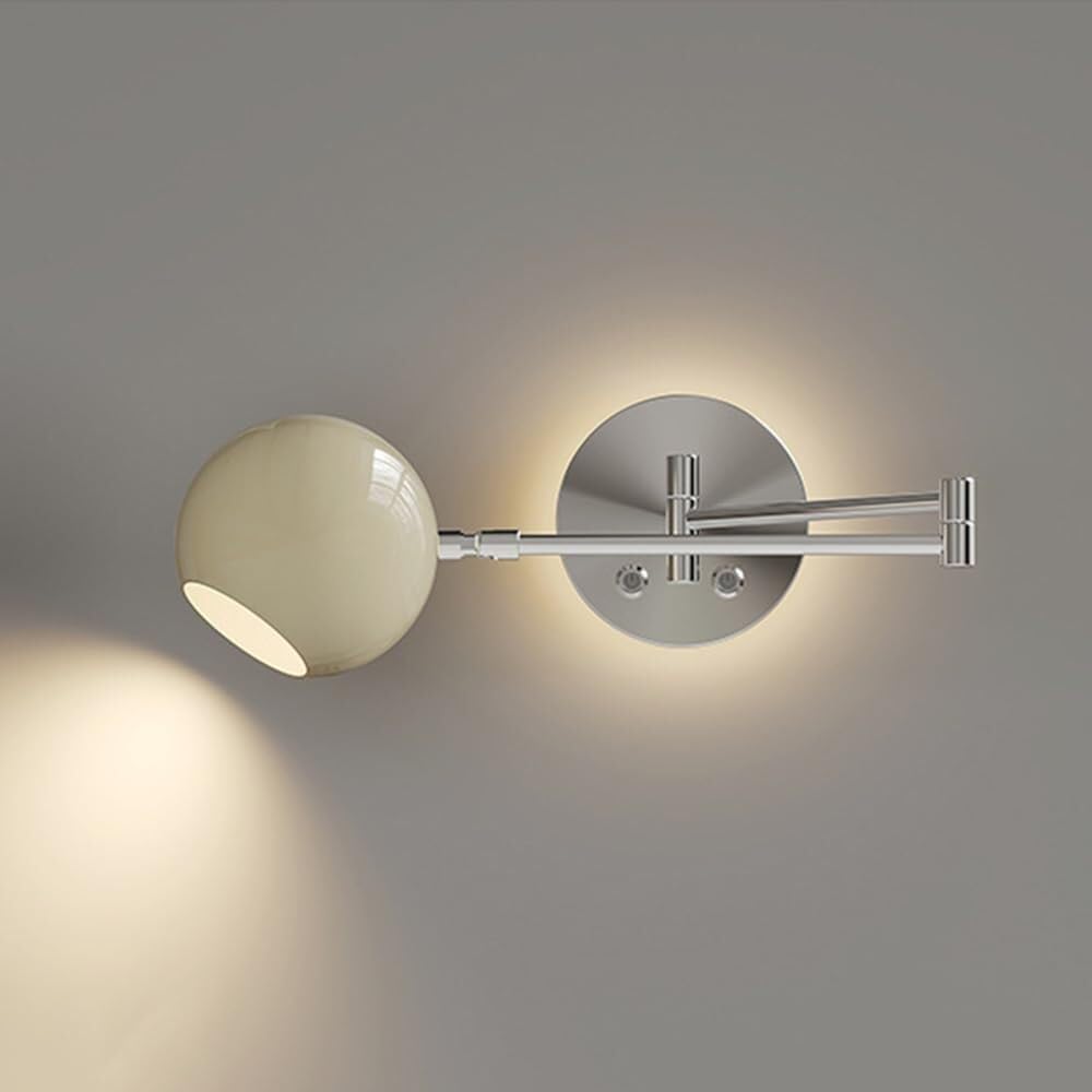 JYBNBBE Swing Arm Wall Sconce with 3-Color Adjustable LED Lighting, 12W Metal Lampshade Bedside Lamp, Bedroom & Study Wall Light Fixture