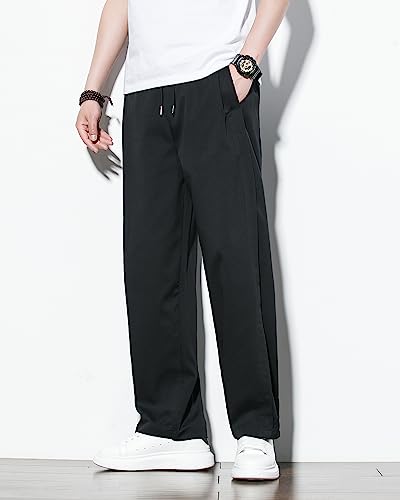 INVACHI Men's Casual and Formal Pants Drawstring Waist Workwear Wrinkle-Resistant Side Pleated Patchwork Pants2