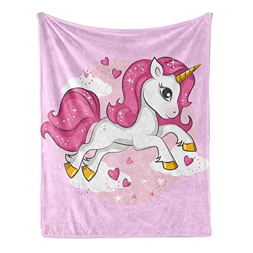 Einhorn Decke kuscheldecke pinkes, Flanell Weich Fleecedecke für Mädchen, Flannel Fleece Blanket, Kinder kuscheldecke, Sofadecke, Wohndecke, mikrofaser Couchdecke (süßes rosa, 100*150) - Image 3
