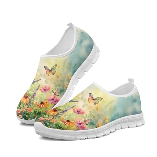 Image of Hummingbird Floral Print Lightweight Walking Shoes for Women Mesh Casual Sneakers Size 5-10.5