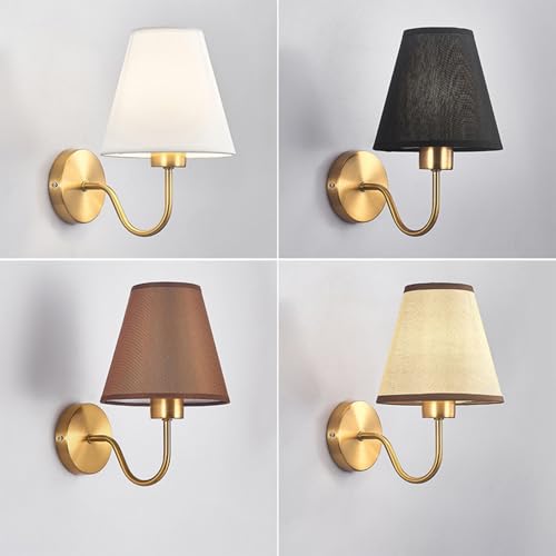 Lámpara de pared con pantalla de tela café moderna para iluminación de dormitorio E27 5