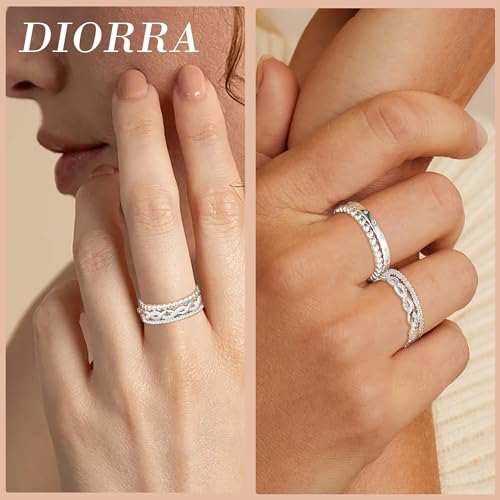 Sterling Silver Ring for Women, 4PCS Thin Stackable Rings Cubic Zirconia Thumb Ring Set Engagement Statement Wedding Bands for Women Size 5-102