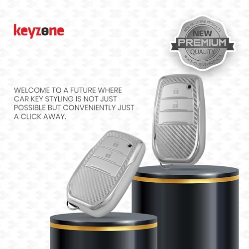 Image of keyzone Silverstar TPU Key Cover with Keychain, Compatible with Toyota Innova Crysta, Innova HyCross, Hilux 2-Button Smart Key (Silver)