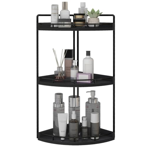 Image of Dorhors 3-Tier Corner Bathroom Organizer Countertop for Storage,Vanity Tray,Wood Counter Organizer for Kitchen,Bathroom,Dresser (Black)