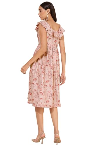 Image of Janasya Women's Moss Digital Floral Printed FLA Dress