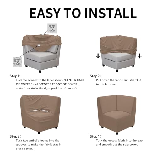 Image of Easy-Going Stretch Sectional Corner Sofa Slipcover 1-Piece Couch Sofa Cover Furniture Protector Soft with Elastic Bottom for Kids, Pet, Spandex Jacquard Fabric Camel