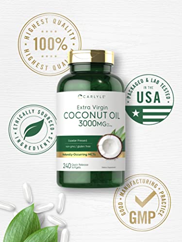 Carlyle Coconut Oil Softgel Capsules | 3000 Mg | 240 Count | Non-Gmo And Gluten Free Extra Virgin Supplement | Naturally Occurring Mcts #TOP4