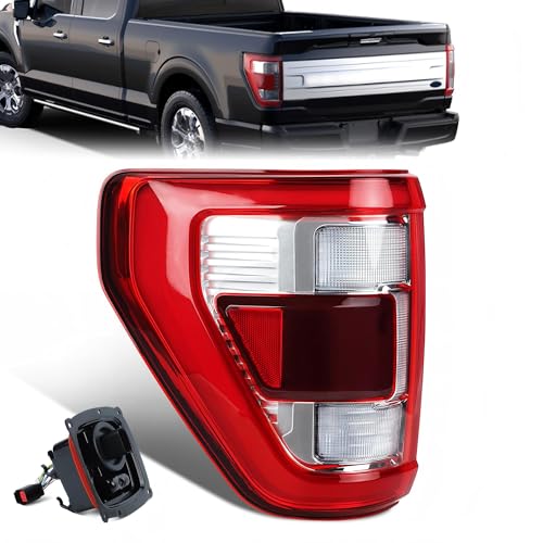 LED Tail Light Compatible with 2021 2022 2023 Ford F150 King Ranch/Lariat/Limited/Platinum Taillight Assembly Rear Lamp W/Bracket W/O Radar OE# ML3Z13405D (11 PINS Chrome Housing&Left Driver Side)