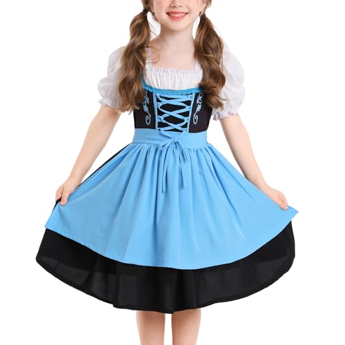 ABAFIP Girls Oktoberfest Dress German Bavarian Outfit Traditional Square Neck Short Puff Sleeve Ruffle Dresses