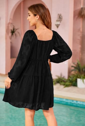 Image of BestWendding Women Long Sleeve Mini Dress Square Neck 2026 Fall Dress