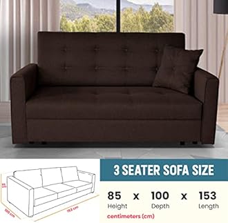 MK Sofa Bed- 3 Seater Sofa Bed for Living Room, Bedroom Furniture- Three Seater Sofa with Modern Fabric- Sofa Bed 3 Seater is Available in Brown Color